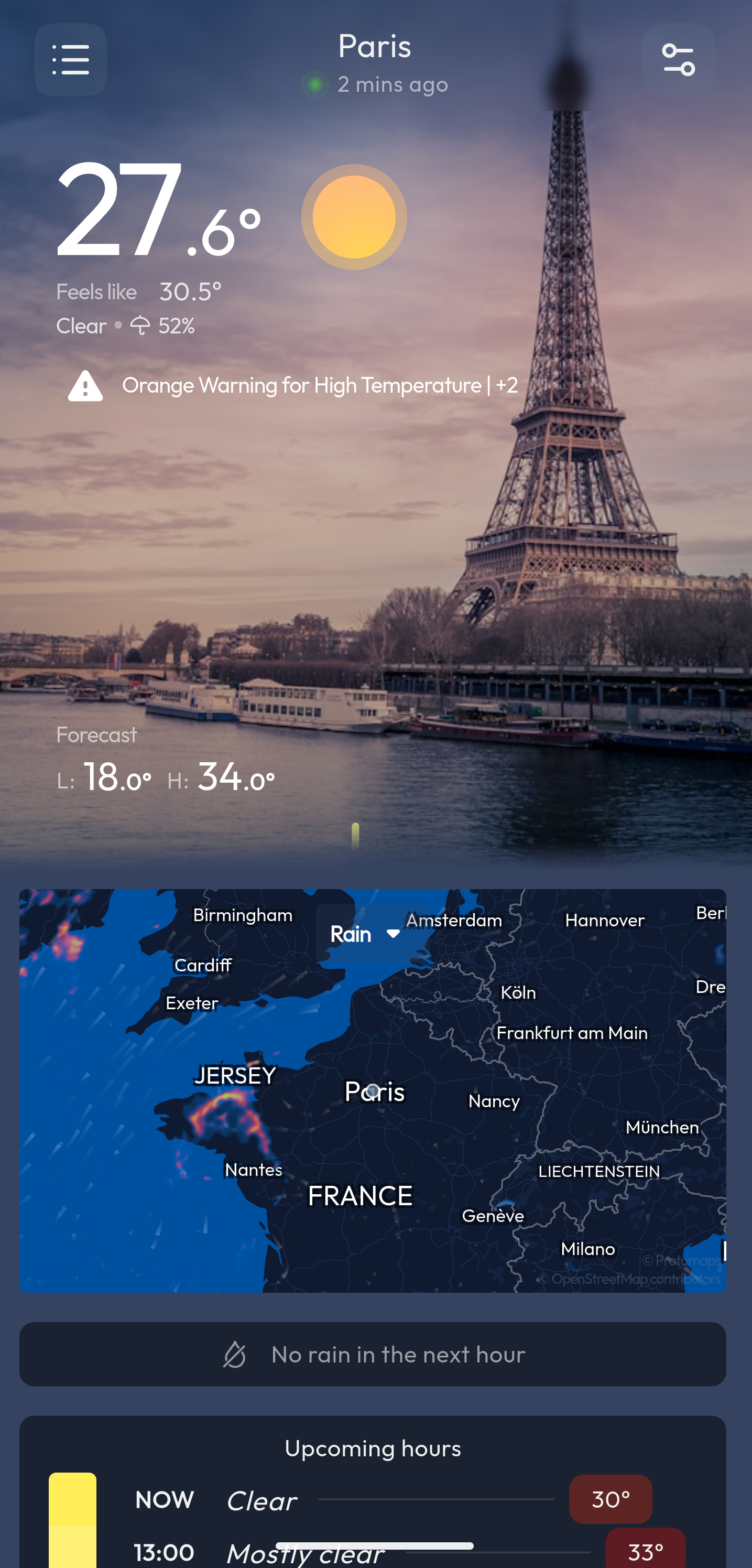 Gusty Weather App showing Paris forecast